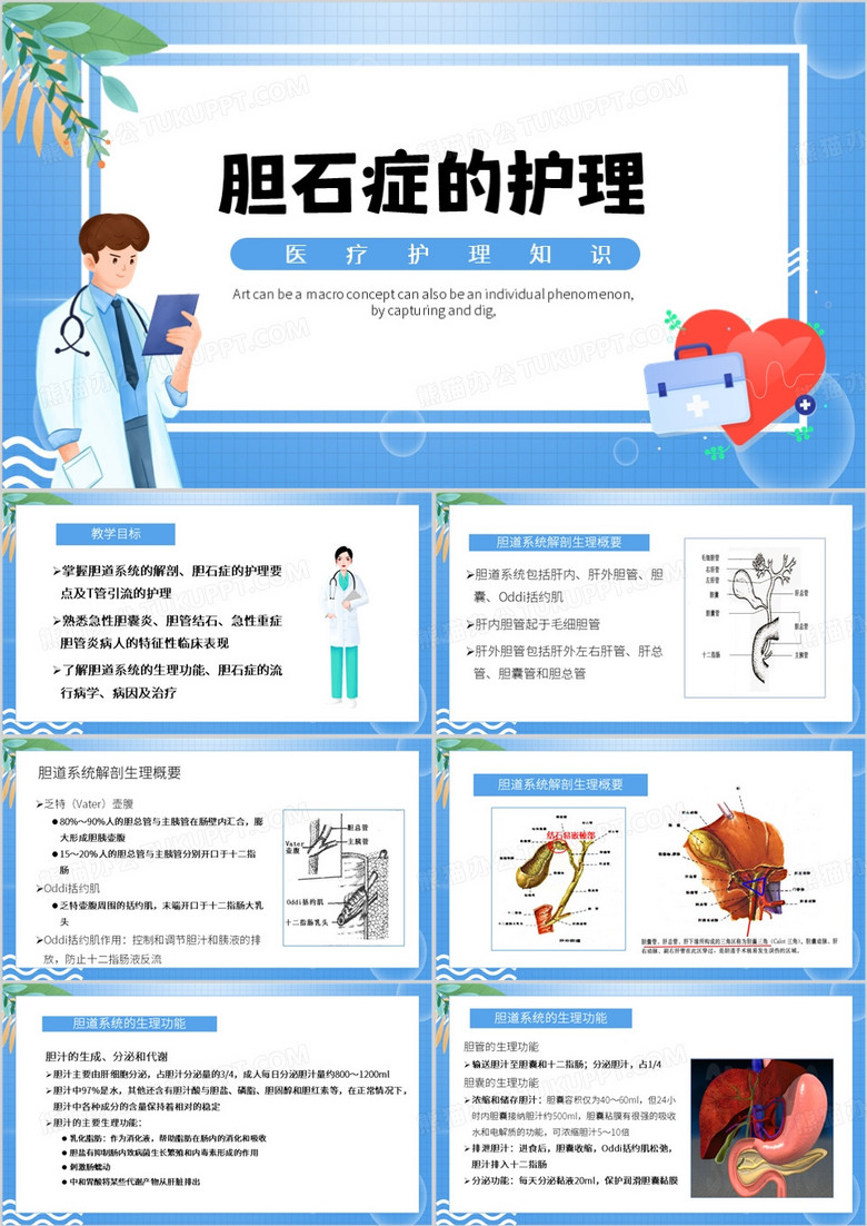 蓝色卡通风胆石症的护理PPT模板