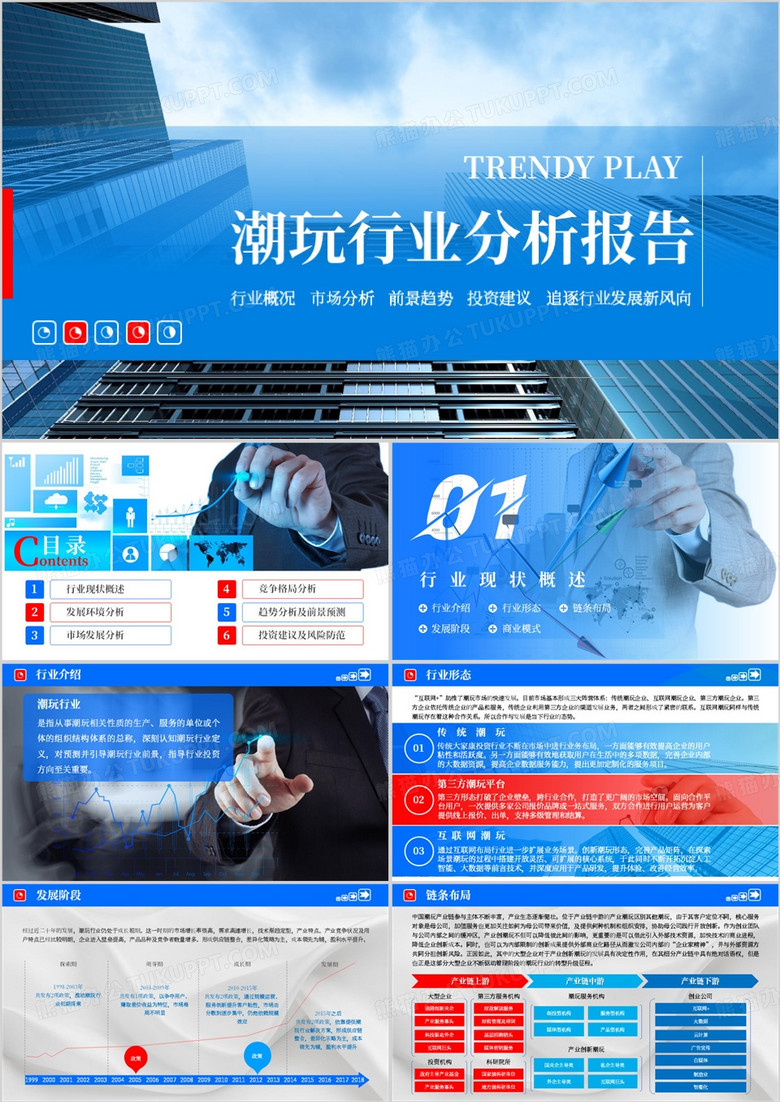 蓝色简约潮玩行业分析报告PPT模板