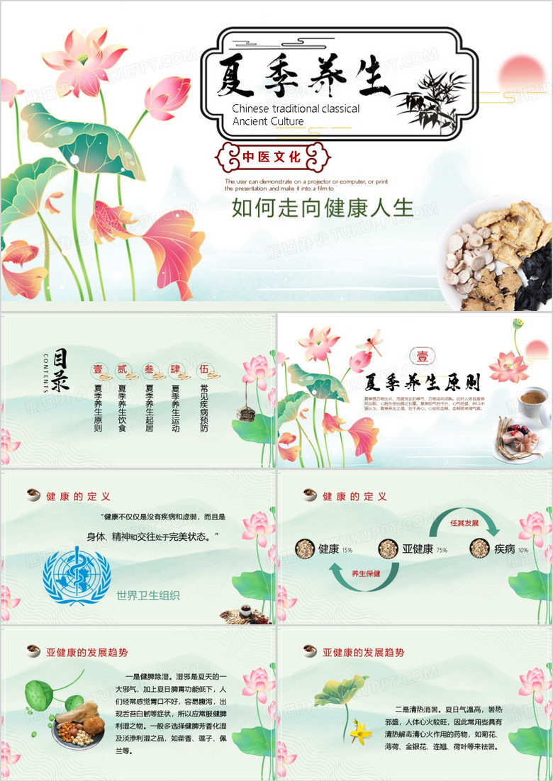 中国风夏季养生食疗介绍PPT模板