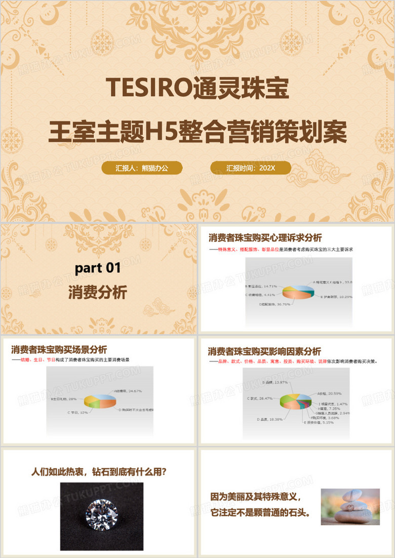 通灵珠宝王室主题营销策划PPT模板
