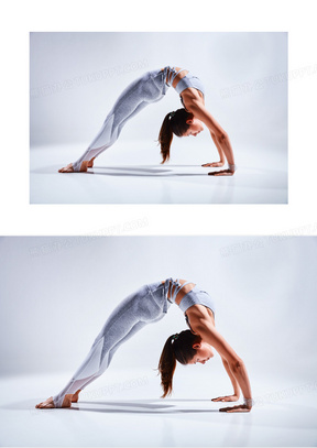 双腿内收直棍式瑜伽美女摄影高清图