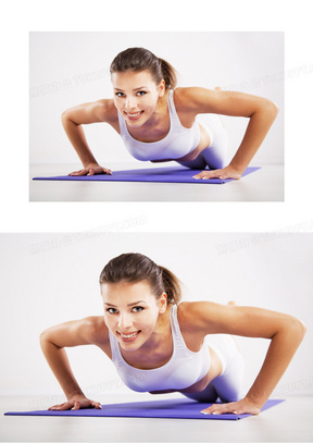 双手撑地短发运动美女摄影高清图片