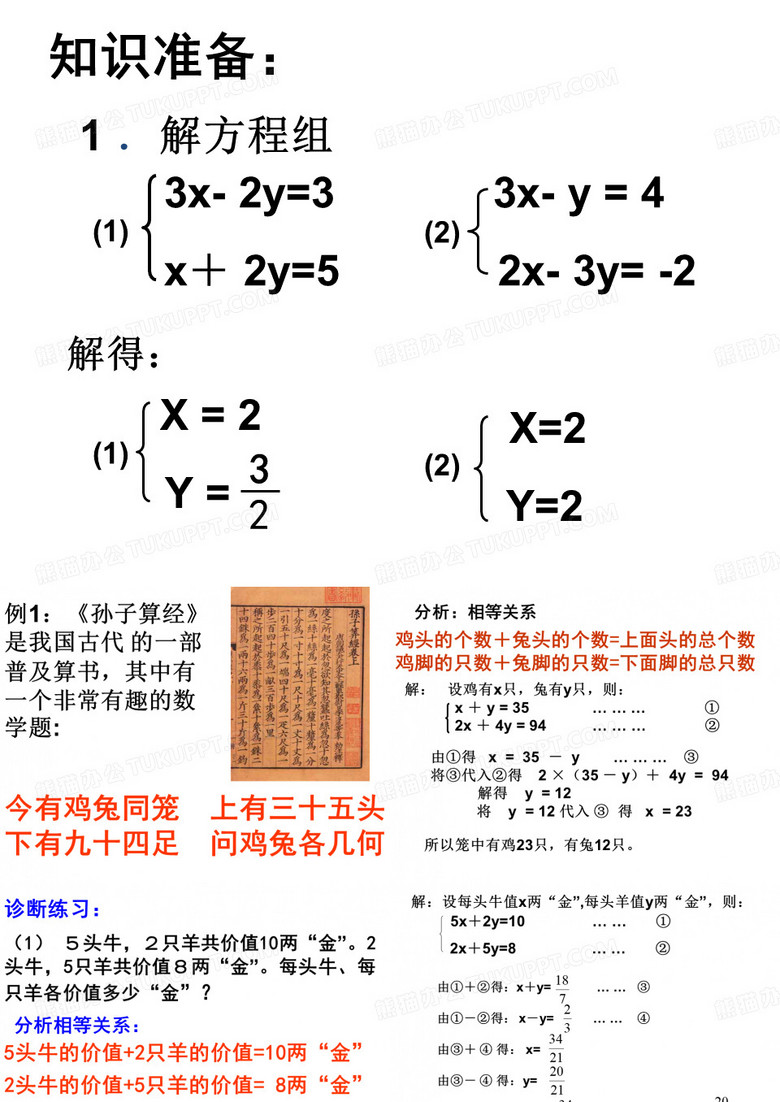 应用二元一次方程组鸡兔同笼