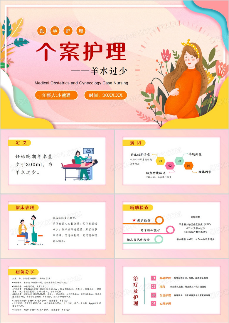 粉色羊水过少个案护理PPT模板