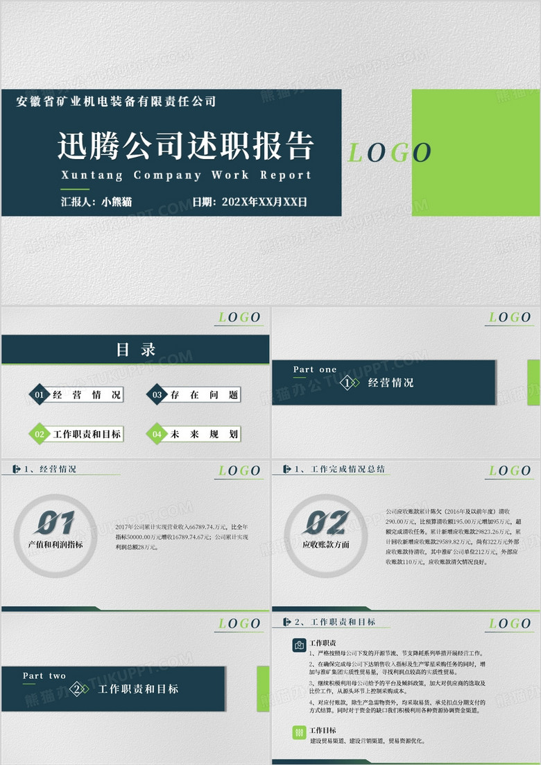 绿色简约公司述职报告PPT模板
