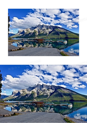 藍天白雲湖光山色風景主題高清圖片