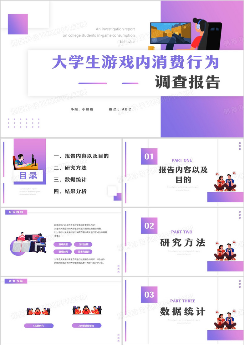 大学生游戏内消费行为调查报告PPT模板