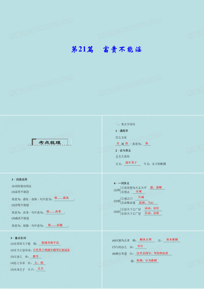 中考总复习第一部分第21篇富贵不能淫课件(语文)