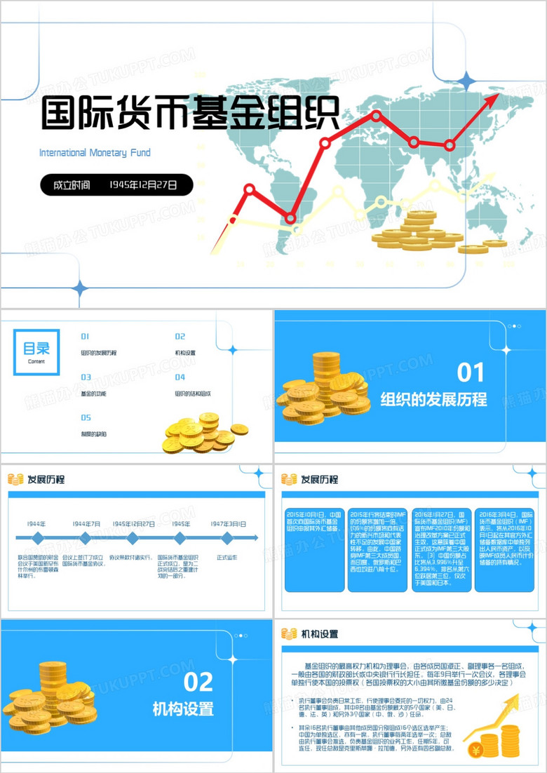 蓝色国际货币基金组织介绍PPT模板