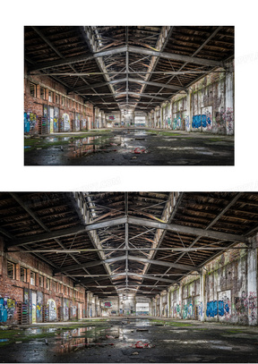 到处是涂鸦的废弃厂房摄影高清图片