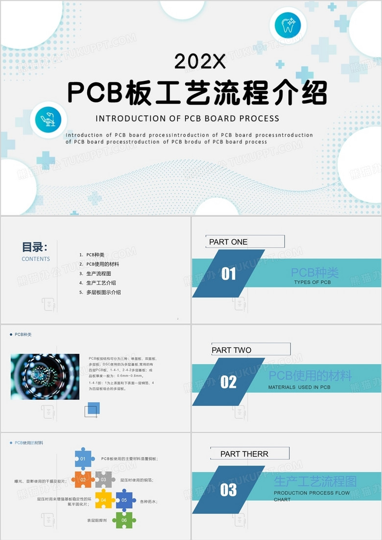 蓝色简约风pcb板工艺流程介绍PPT模板