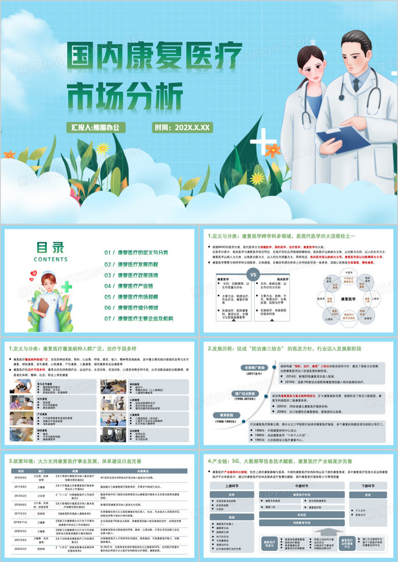 绿色简约国内康复医疗市场分析PPT模板