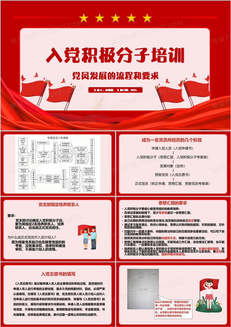 红色简约风党员发展的流程培训PPT模板