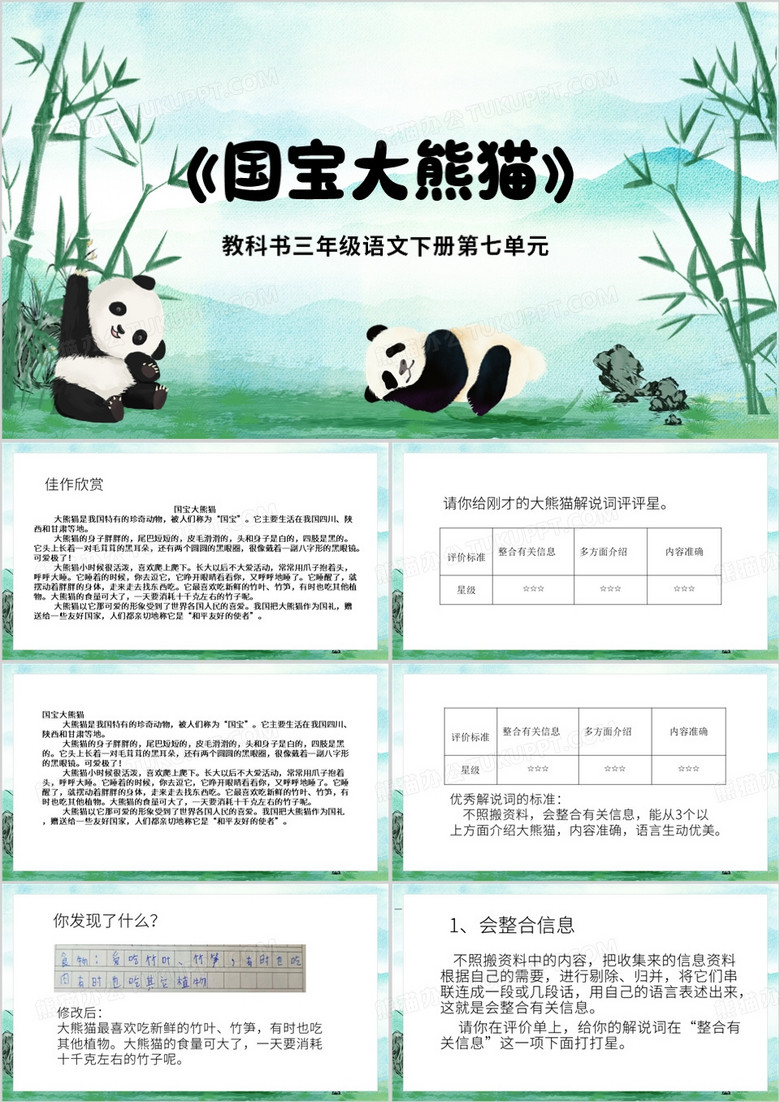绿色中国风国宝大熊猫PPT模板