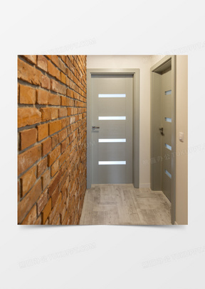 红砖墙与紧闭着的房门摄影高清图片