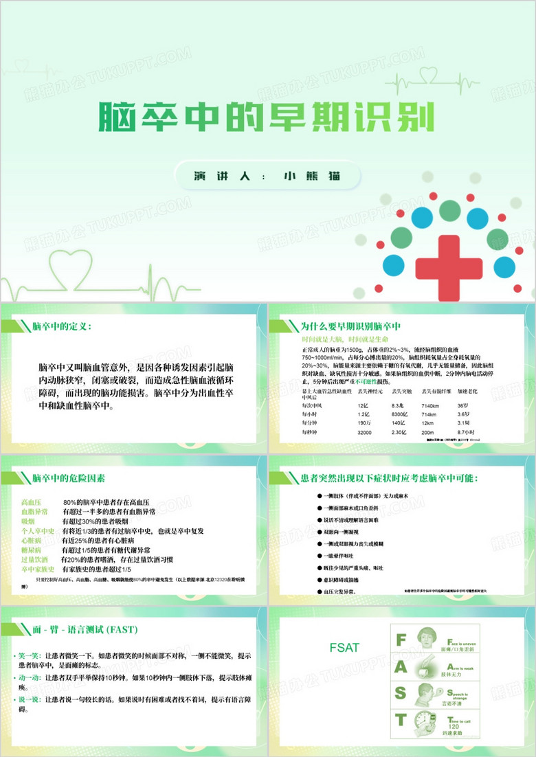 绿色简约脑卒中的早期识别PPT模板