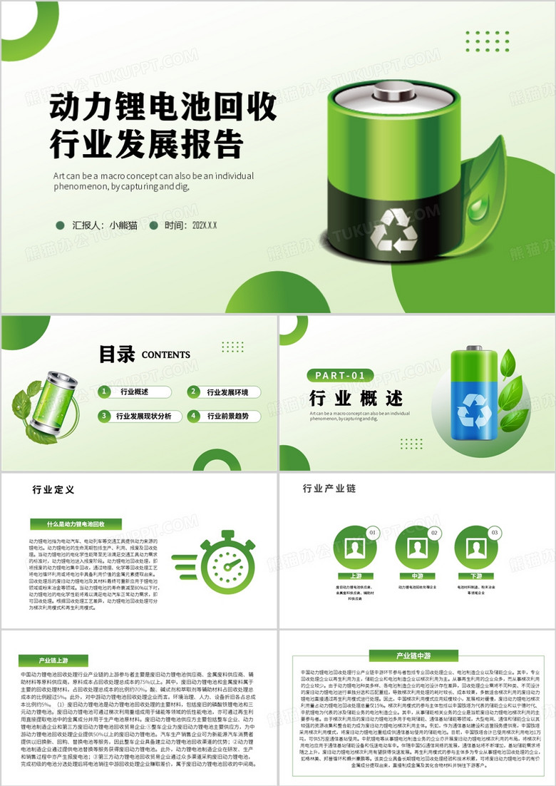 绿色动力锂电池回收行业发展报告PPT模板