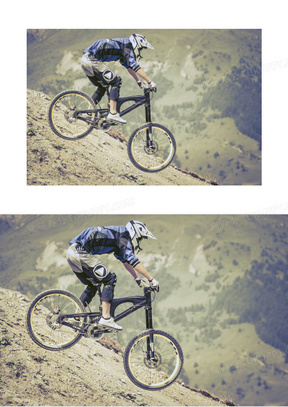 陡峭山坡俯冲下的自行车手高清图片