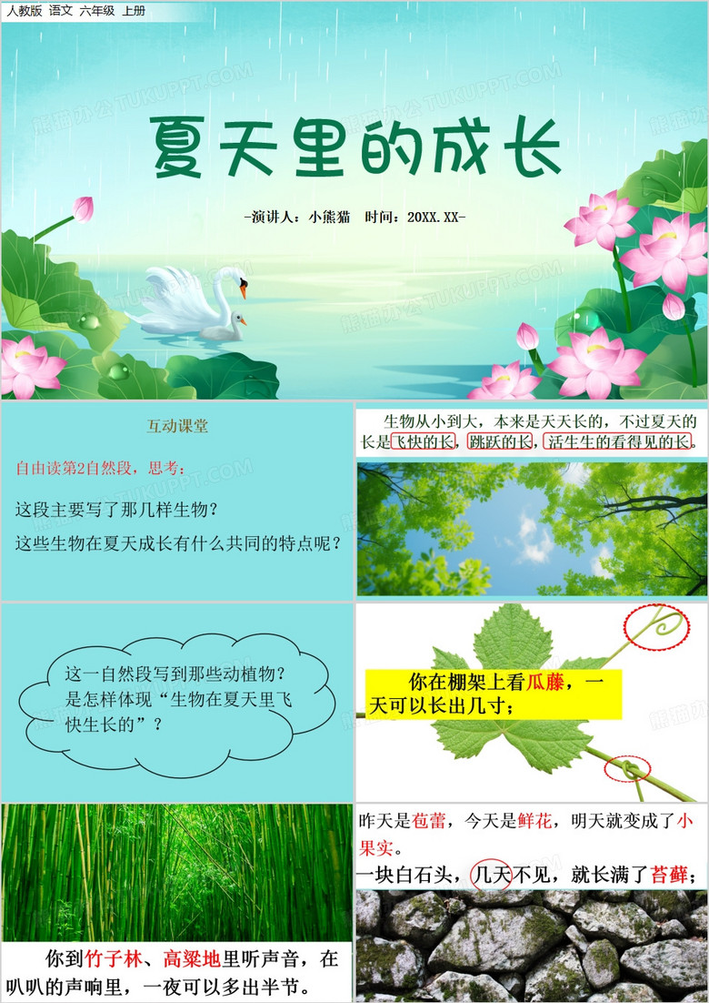 蓝色卡通风夏天里的成长PPT模板