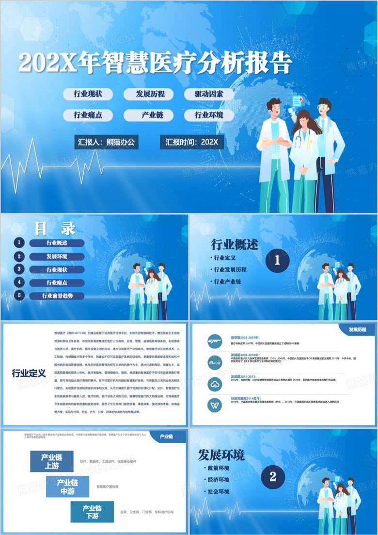 蓝色简约智慧医疗分析报告PPT模板