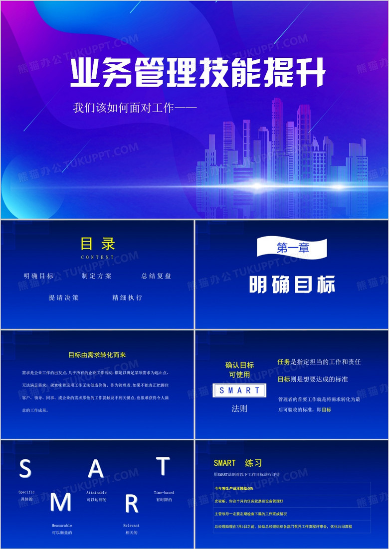 蓝色简约风业务管理技能提升PPT模板