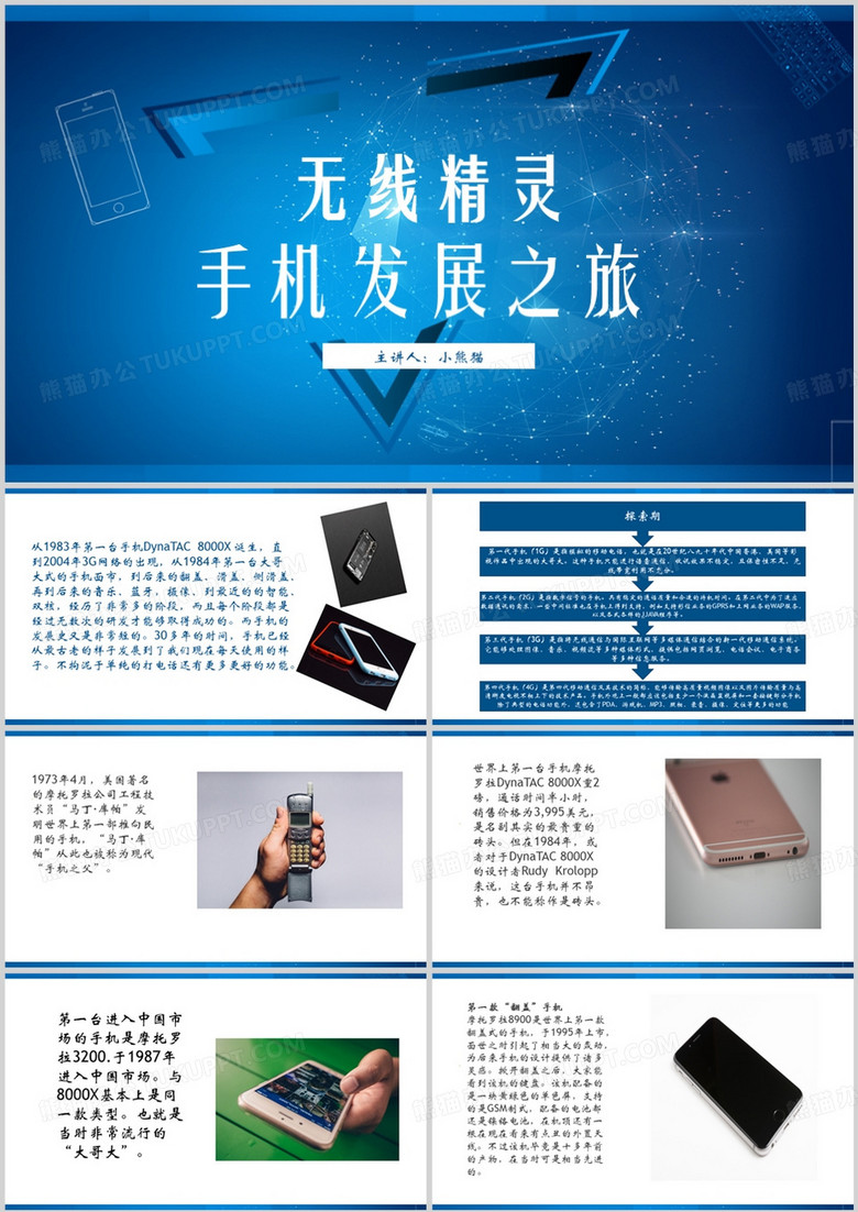 简约风无线精灵手机发展之旅PPT模板