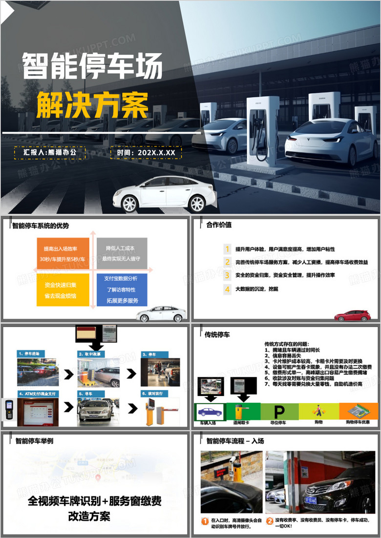 灰色简约智能停车场解决方案PPT模板