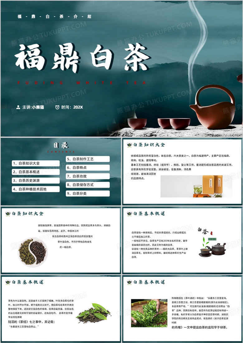 绿色简约风福鼎白茶介绍PPT模板