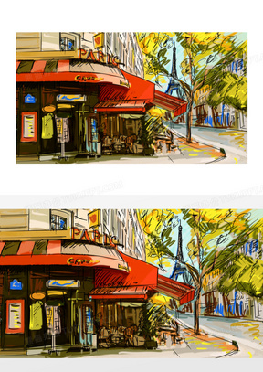 街头转角处的店铺手绘创意高清图片