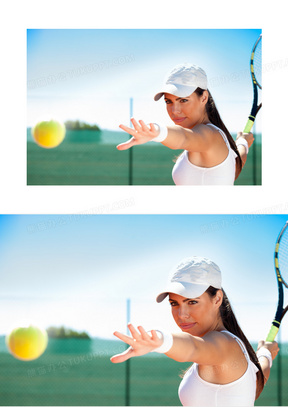 戴白色帽子的网球美女摄影高清图片