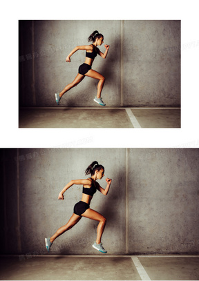 室内黑色运动装扮跑步美女高清图片