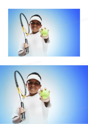 一手拿拍一手拿球的男孩子高清图片