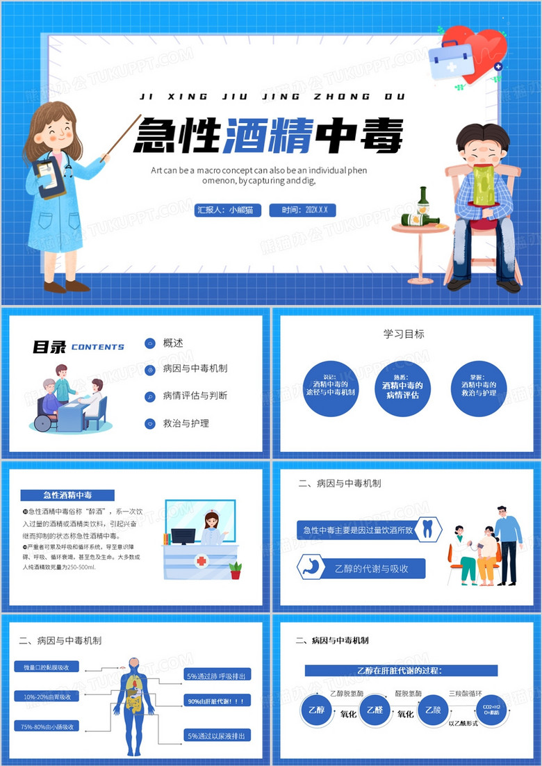 蓝色卡通风急性酒精中毒PPT模板