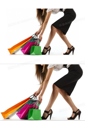 弯腰收拾手提袋的美女局部摄影图片