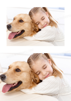 抱着狗狗的可爱小女孩摄影高清图片