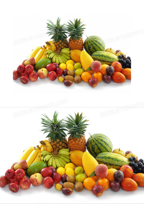 剥落芒果香蕉热带水果摄影高清图片