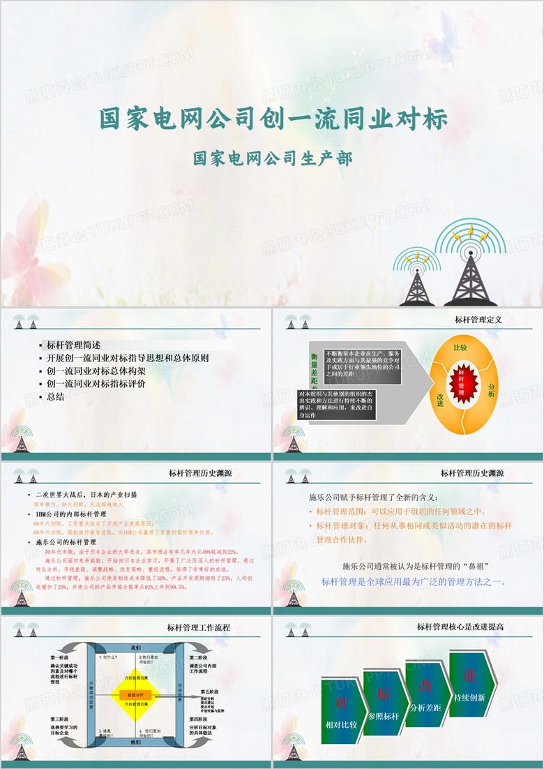 简约风国家电网公司同业对标PPT模板