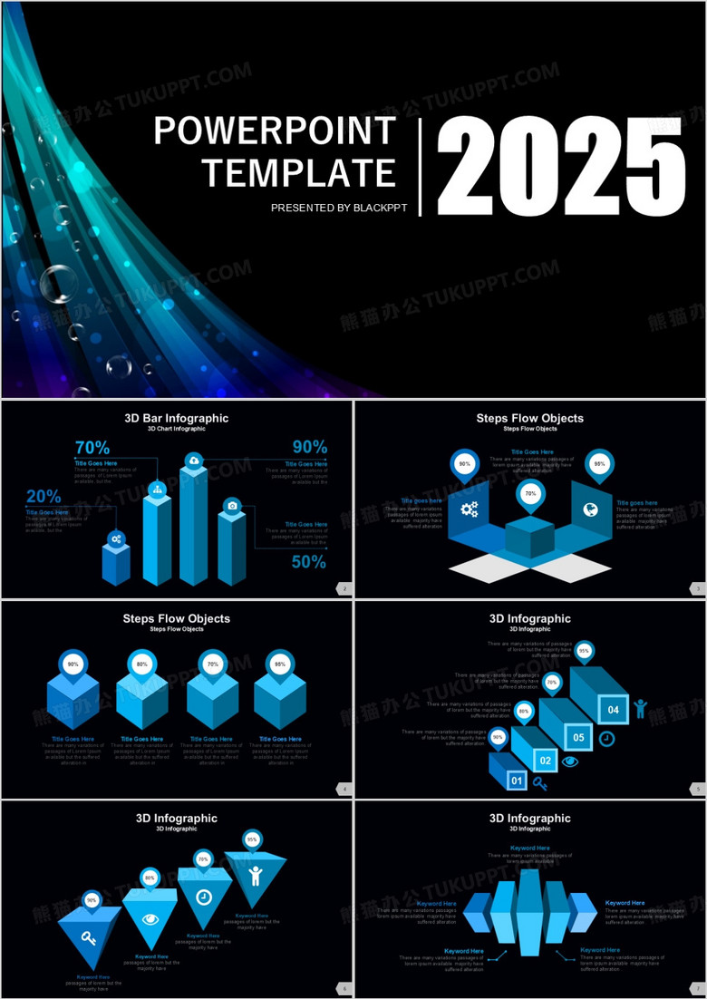 2025年蓝色商务通用工作汇报总结报告高端大气框架完整微立体PPT模板