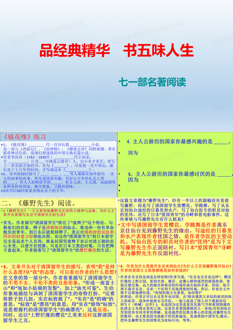 镜花缘与藤野先生阅读PPT