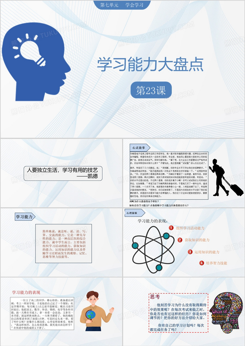 蓝色简约学习能力大盘点PPT模板