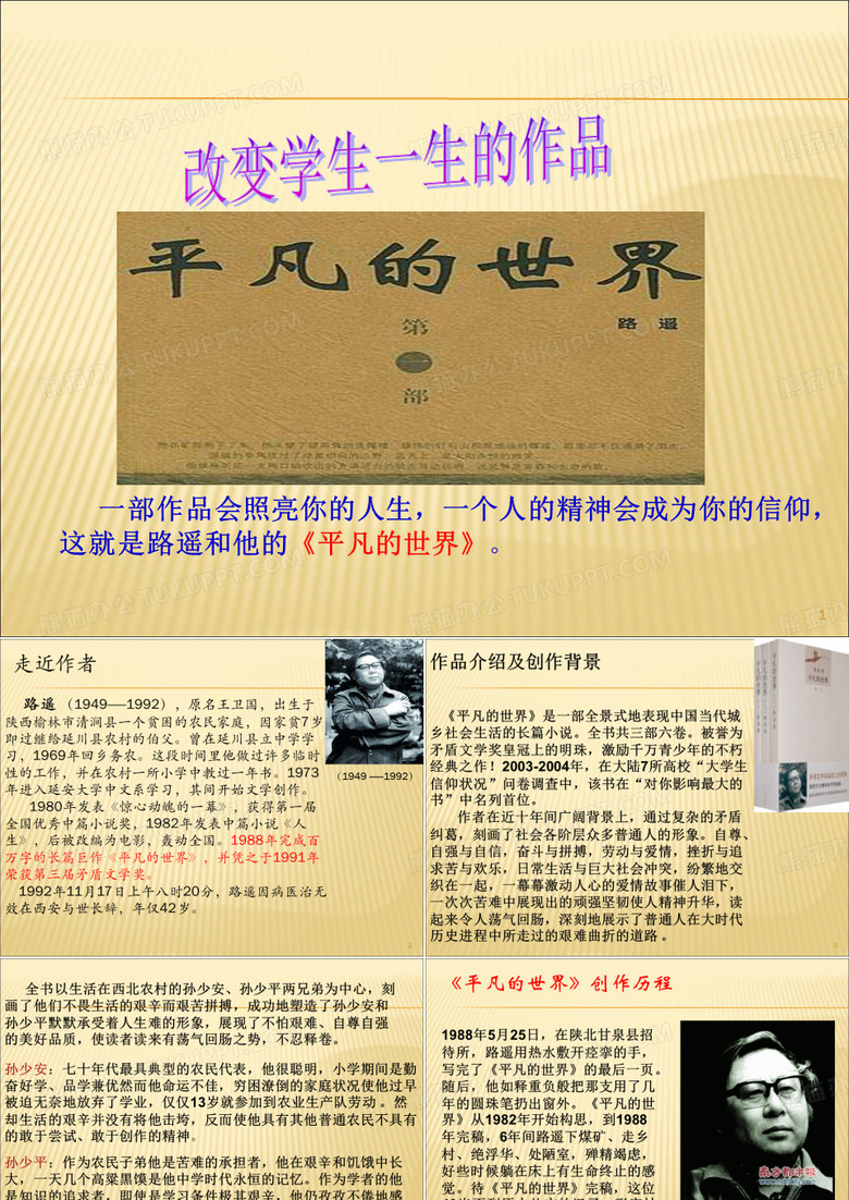 《平凡的世界》好书推荐ppt课件