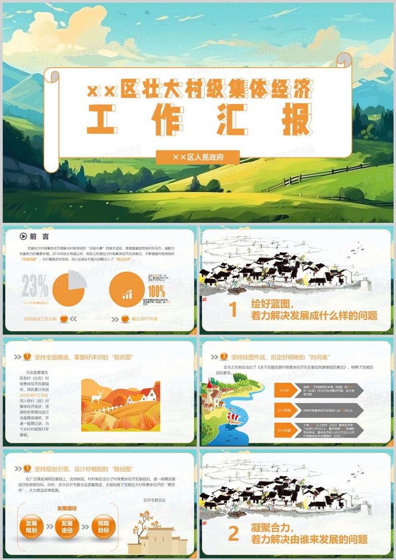 橙色简约风村级集体经济工作汇报PPT模板