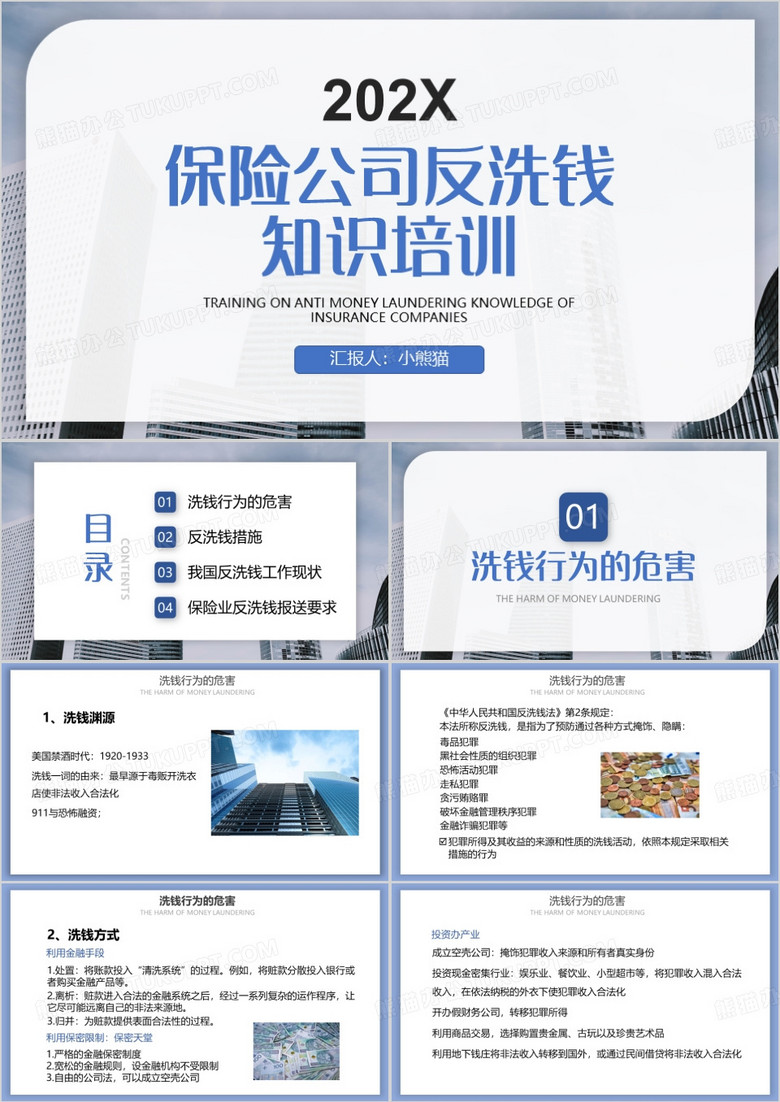 蓝色商务风保险公司反洗钱知识培训PPT模板
