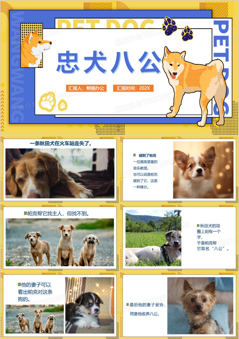 秋田犬忠犬八公介绍PPT模板