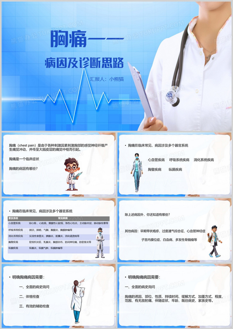 蓝色简约风胸痛诊断思路PPT模板