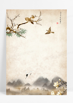 复古中国风山水花鸟背景