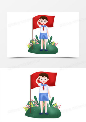 手绘卡通男少先队员敬礼400手绘卡通男少先队员升国旗敬礼932简约卡通