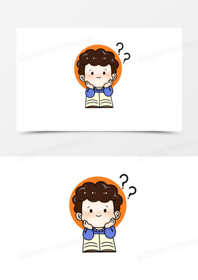 可爱卡通学生思考学习插画