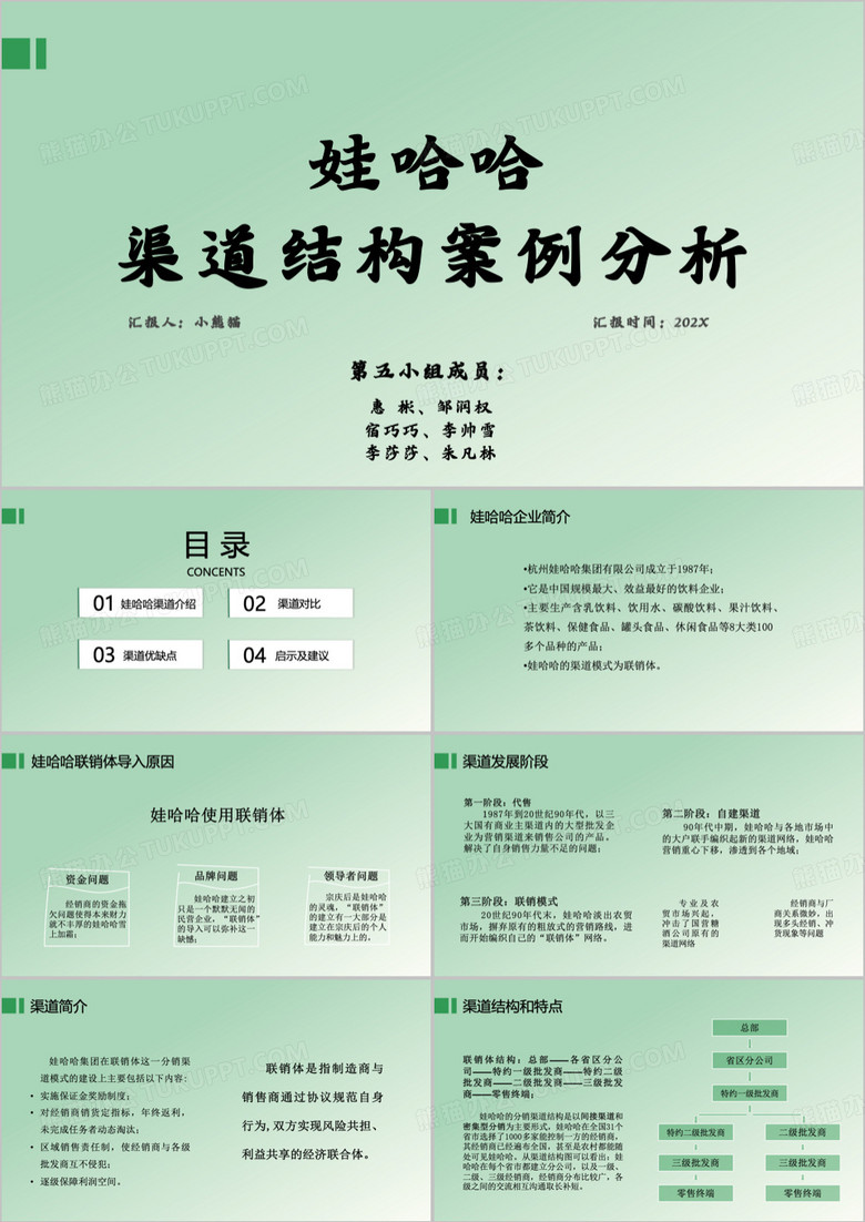 绿色简约哇哈哈渠道分析PPT模版