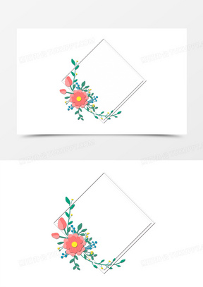 唯美剪纸花朵清新纸艺边框免扣元素